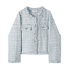 French White Tweed Crop Jacket for Women Autumn Elegant Slimming Decor Button Coat Woman Round Neck Long Sleeve Outerwear