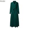 Women Maxi Dresses Elegant Lapel Neck Long Sleeve Fitted Waist Belted Wrapped Long Dress Commuting Woman Clothes