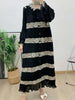 Lace Patchwork Pleated Dress For Women Lapel Long Flare Sleeves Color Block Elegant Party Clothing 32A431