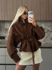 Lace Up Suede Jacket Women Lapel Full Sleeve Single-breasted Pocket Cropped Coat Spring Lady Daily Street Outerwear