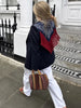 Women Blazer Jacket Bandana Print Fringe Shawl Back Patchwork Tassel Detail Lapel Long Sleeve Single‑Breasted Casual Suit Coat
