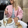 Woman Loose Gray Warm Baseball Jacket Autumn Casual Oversized Bomber Jacket Girls Vintage Thick Warm Outwear