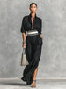 Women's Shirt Maxi Dress with Wide Striped Belt Roll-Up Sleeve High Slit Elegant Casual Formal Outfit