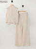 Women Pant Sets Irregular Buttons Vests Wide Leg Trouser Pant Suits Stylish Elegant 2pcs Outfit Streetwear Office Tops
