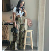 women camouflage cutout cross criss straight cargo pants autumn winter safari style trousers