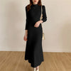 Autumn Winter Slim Long Sleeve Party Midi Dress for Women Knitted Half High Collar Elegant Knitted Sweater Dresses Ladies