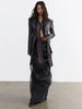 Women Dark Gray Pu Leather Irregular Slit Blazer Lapel Long Sleeve Jacket Tide Spring Autumn 1DH4722