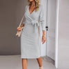 Maternity Womens Solid Color Jacquard V-Neck Knit Long Tight Sleeve Dress Belt Pregnancy Winter Women Sweater Clothes