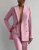 Women's Matching Sets V Neck Double Breasted Design Blazer Tops+Suit Pant Office Ladies Outfit Elegant 2 Piece Sets