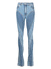 Women's Jeans Slim Deconstruct Panelled Patchwork High Waist Split Blue Long Denim Pants Spring 1DF2575