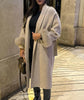Elegant Lace Up Woolen Short Coat Solid Loose Lapel Furry Long Sleeve Belt Waist Jacket Spring Autumn Lady Chic Cardigan