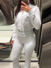 Zipper Plush Jacket Long Pants Lady Set Solid Color Lapel Jackets High Waist Slim Bell-Bottom Trousers Casual Women's Sets