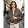 Chic Suede Embroidered Short Coats Women Casual Round Collar Full Sleeves Zipper Pockets Loose Coat Lady Daily Street Outerwear