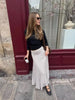 Women's Polka Dot Blouse Skirt Set Spring High Neck Batwing Sleeve Sheer Front Tie Bow Midi A-Line Dress Set