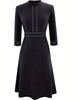 Women 3/4 Sleeve Elegant Autumn Cren Neck Work Office Loose A-Line Business Print Casual Fit And Swing Dress