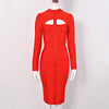 Women White Hollow Out HL Bandage Dress Long Sleeve Bodycon Sexy Cut Out High Neck Party Red Black Midi Runway Dress XL