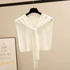 Korean Striped Knitted Warm Shawl Winter Female Blouse Shoulders Fake Collar Cape Knotted Scarf Stripe Outerwear