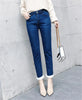 Winter Fleece Lined Denim Pencil Pants Women Thicken Warm Lamb Fluff Jeans High Waist Slim Vaqueros Big Size 34 Kot Pantolon