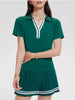 Women 2 Pieces Athletic Skirt Set Outfits V Neck Polo Shirts High Waisted Pleated Tennis Skirts Golf Pickball Dress