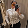 Crop Polka Dot Jacket Women's Bomber Jacket Spring Women's Belt Pockets Button Long Sleeve Top Outdoor Outerwears