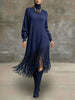 Spring Sexy Turtleneck Tassel Knitted Dress Woman Casual Solid Ribbed Loose Maxi Dress Autumn Long Sleeve Pocket Party Dress