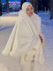 Women Furry Trim Hooded Cape Coat Warm Loose White Shawl Cloak Winter Evening Party Festival Elegant Lady Outfit