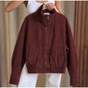 Solid Faux Suede Jackets Women's Stand Collar Full Sleeves Zip Cropped Coat Autumn Winter Lady Casual Outerwear
