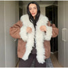 Elegant Solid Faux Fur Spliced Coat Women Lapel Long Sleeve Tassel Plush Outerwear Fall Winter Warm Streetwear