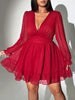 Sexy V-Neck Short Dress Plus Size Solid Polka Dot Long-Sleeve American Slim A-Line Skirt Elegant Party Women's Evening Dress