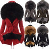 Women Parkas Hooded Long Sleeve Slim Fit Coats Button Solid Zipper Splice Parka Tight Wait Outerwear Thick Warm Fur Collar