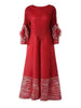 Women's Dress With Flower Ruffles Sleeves Round Neck Loose Big Size Long Dresses 2DB1142