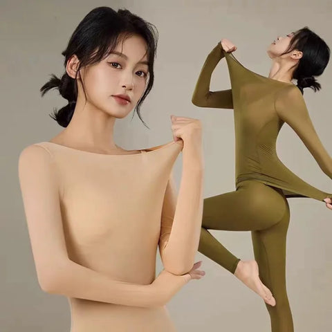 Winter Women Thermal Underwear Seamless Comfortable Double-layer Thermal Underwear Ultra-thin Autumn Clothes Pants Base Set