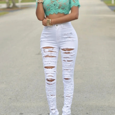 Designer Denim Women High Waist Ripped Jeans for Women Skinny Black White Jeans Woman Elastic Slim Jean Female Femme