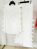 High Street Designer Suit Set Women's Long Sleeve Hollow Out Bow Blouse Tops Straight Pants Set 2pcs