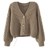 Simple Elegant Office Coat V Neck Twist Cardigan Short Sweater Loose Women Korean Style Retro Jackets Autumn Winter Clothing