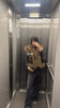 Floral Jacquard Faux Fur Trim Jacket Women V Neck Single Button Long Furry Cuff Cropped Coats Winter Vintage Party Coat