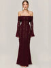 Mingmingxi Autumn Long Sleeve Maxi Dresses for Women Elegant Flare Sleeve Lace Dress Long Birthday Party Dresses