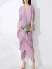 High End Pleated Maxi Dress Women V Neck Batwing Sleeves Stitching Color Tassel Elegant Dresses Ladies Clothes 2DA1641