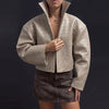 Casual Pu Leather Women's Jacket Chic Solid Long Sleeve Stand Collar Female Outwear Autumn Winter Street Short Lady Jacket