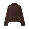 Women Long Sleeve Autumn Outwear Lapel Zipper Pleated Loose Brown Jacket Female Graduation Season Coats