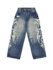 Deeptown Vintage Y2k Ripped Jeans Women Harajuku Print Blue Baggy Distressed Denim Trousers Hip Hop Grunge Streetwear Wide Jeans