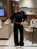 Fall Winter Knitted Suit Solid Cardigan Top Women's O neck Knitted Sweater Straight Trousers Two Piece Set Casual