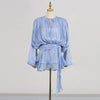 Elegant Womens Ruffle Mini Dress Long Lantern Sleeve Tie-up Front Solid Color Pleated Dress Short Flowy Dress Party Club