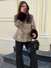Leopard Patchwork Faux Fur Cuff Coats Women Round Neck Long Sleeve Single Breasted Slim Jacket Chic Ladies Outerwears