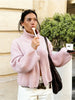 Spring Striped Loose Knit Cardigans Women Casual Turtleneck Zip-up Pink Sweater Coat Women Knitwear Streetwear