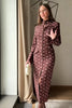 Vintage Floral Print Sheath Women's Dress Chic High Neck Long Sleeve Button Front Midi Dress Elegant Commuting Clothing