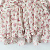 Women White Pink Flower Print Puff Long Sleeve Dress Open Buttons Wood Ears Ruffles Hem Mini Shirt Dresses Holiday Robe