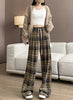 Women's High Waist Plaid Trousers Autumn Winter Korean Retro Straight Pants Loose Fit Drawstring Wide Leg Trouser Mujer