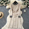 Brand Autumn Winter Women Knitted Long Dress Pearls O-neck A-line Sweater Dress Office Lady Vestido