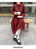 Art Mori Girls Long Dress Autumn Winter Basic Wear Retro Vintage Japan Style Doll Neck Cute Sweet Ribbon Bow Tie Corduroy Dress